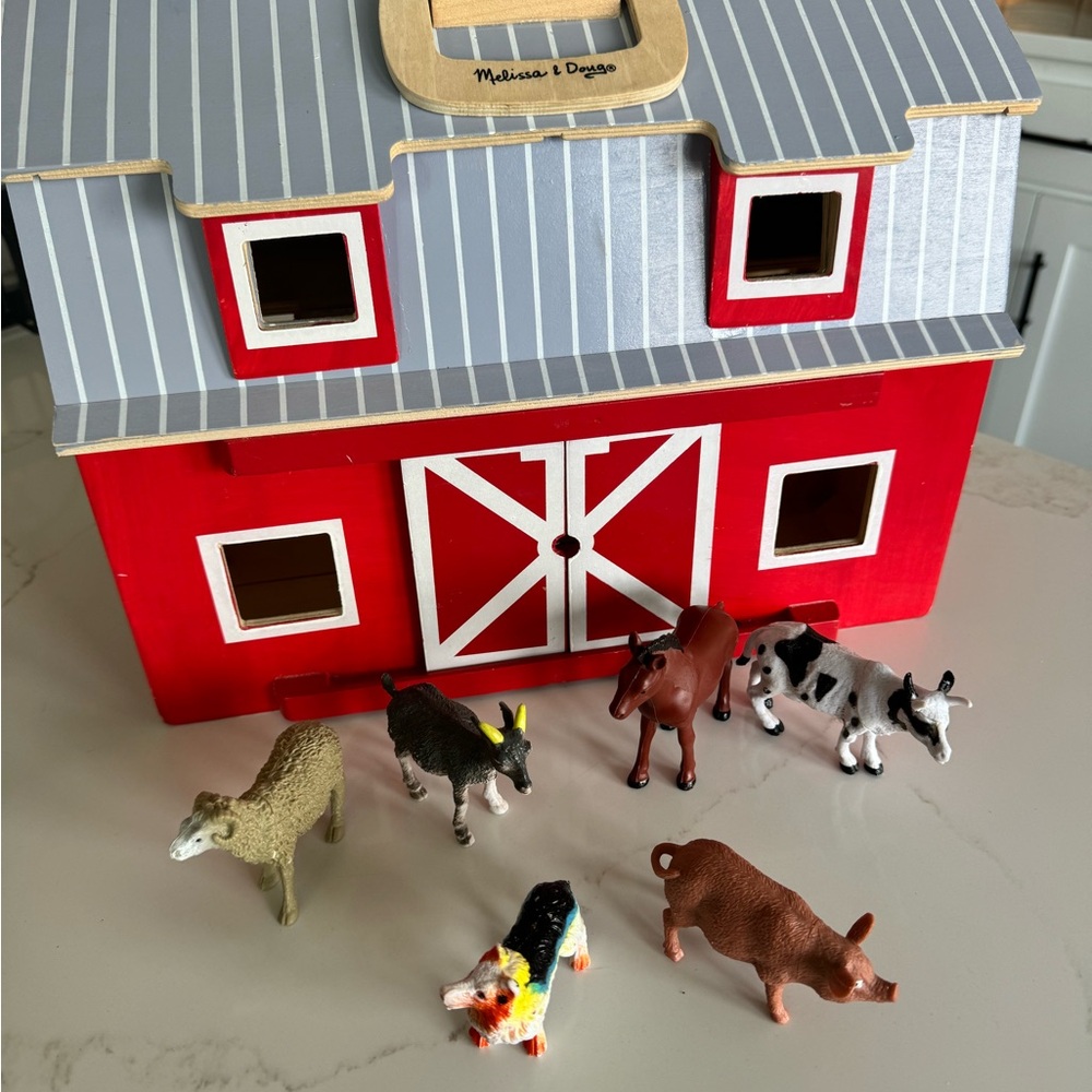 Melissa & Doug Red Wooden Barn Toy Set